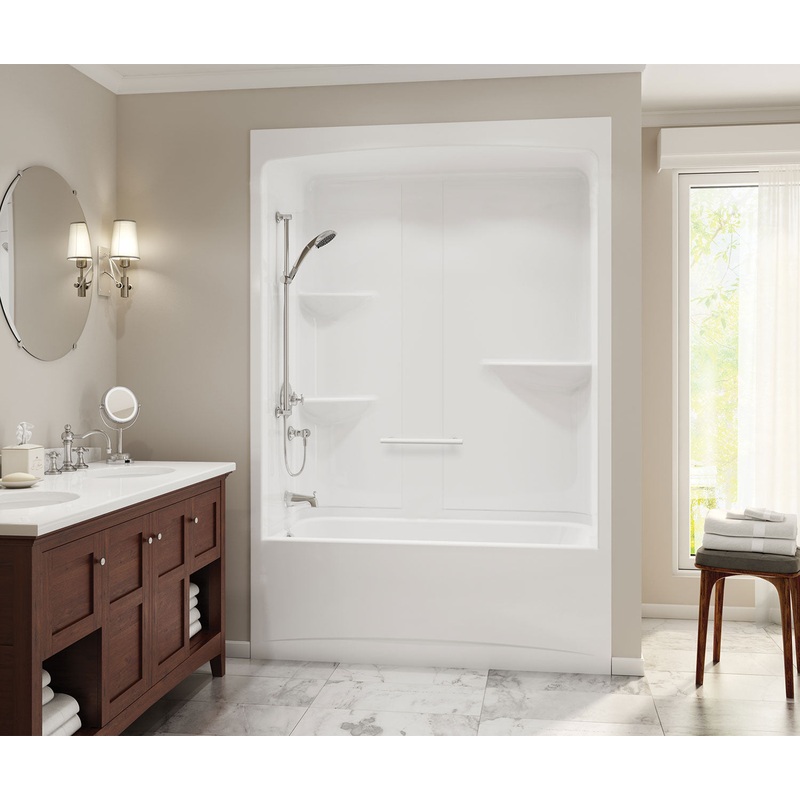 MAAX 105916-L-000-001 Camelia TSR-6032 Acrylic Alcove Left-Hand Drain One-Piece Tub Shower in White