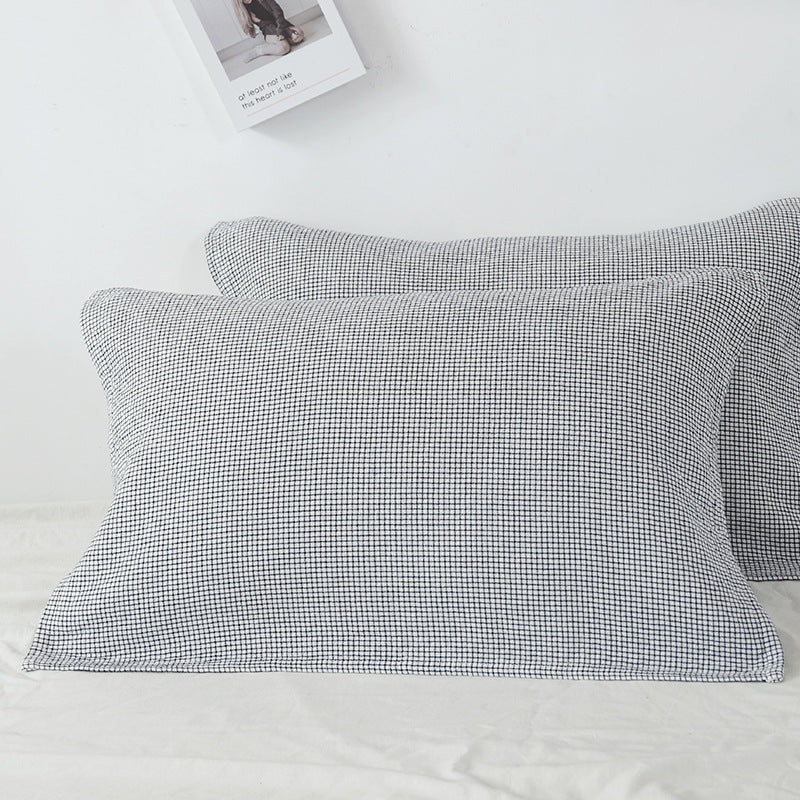 White Breathable 4-Layer Cotton Gauze Pillow Towel Pair – Japanese Style Grid (52x75cm)