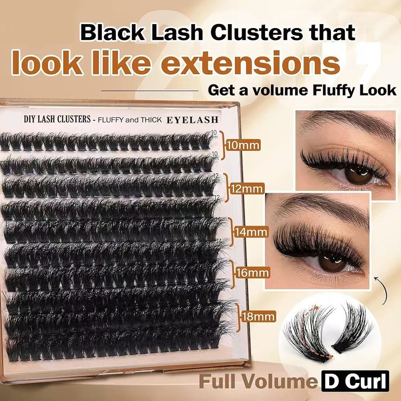 3 Pcs Black Stunning 100D DIY Lash Clusters – D Curl Faux Mink, Fluffy Volume, Mixed Lengths (10-18mm) Extension Look