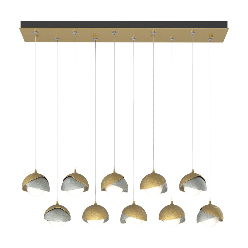 Brooklyn 10-Light Double Shade Pendant Modern Brass Vintage Platinum