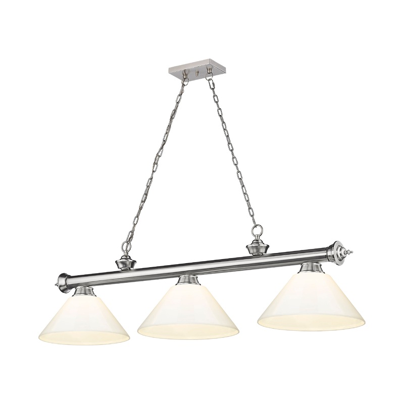 Cordon 3-Light Billiard Brushed Nickel Cone White Plastic
