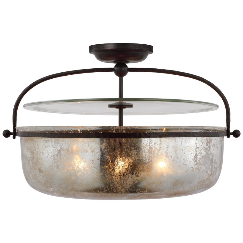LED Semi-Flush Mount from the Lorford Collection in Aged Iron Finish by Visual Comfort Signature