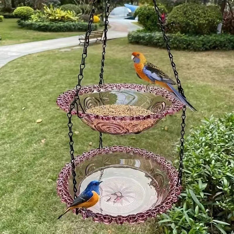 Purple Easy Clean Hanging Bird Feeder – Double Layer Durable Plastic Design for Patios