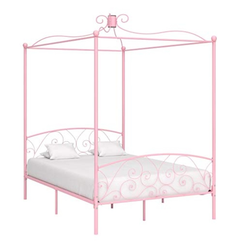 SKM Letto a Baldacchino Rosa in Metallo 120×200 cm