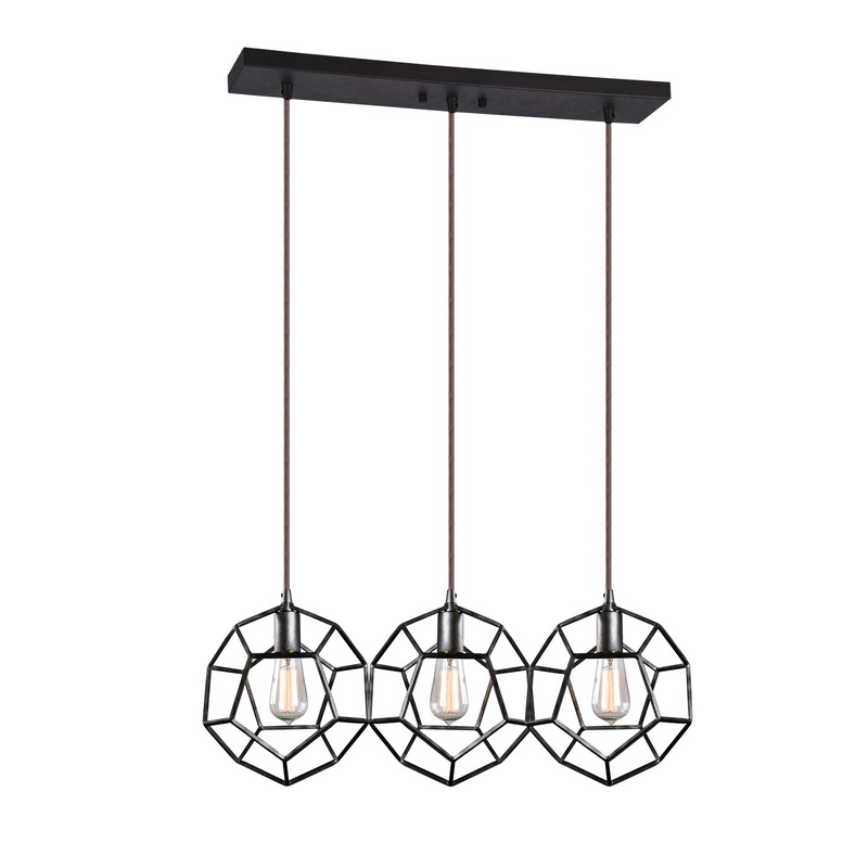 Three Light Pendant from the Geometry Series Collection in Rusty Black Finish by Matteo Lighting