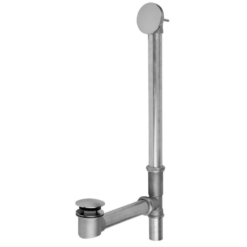Tub Drain Bottom Outlet Standard Toe Control with Faceplate Round Fully Polished & Plated Waste Polished Chrome Brass 20 Inch