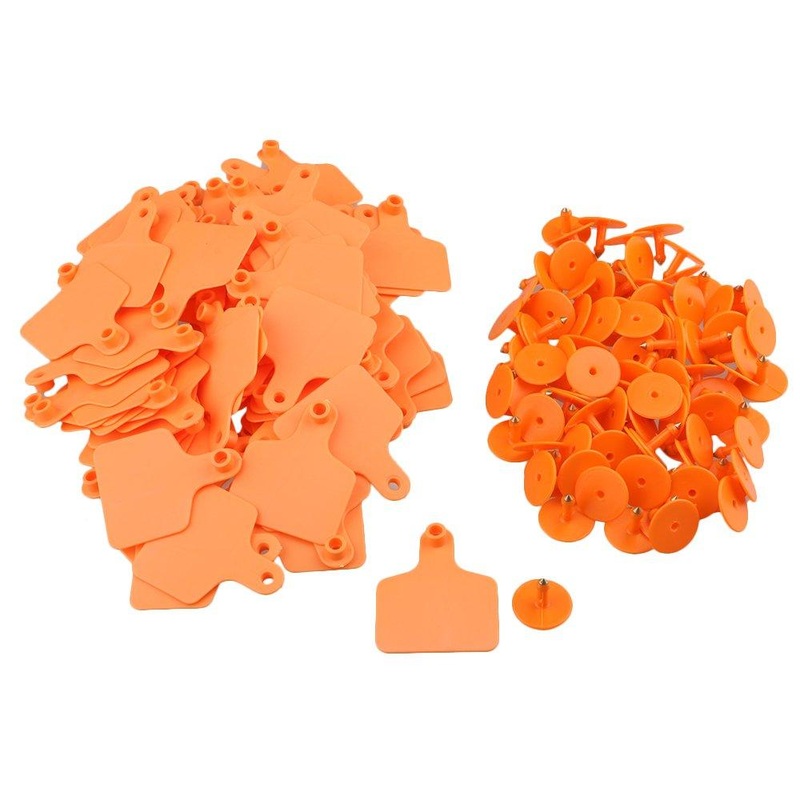100x Cattle Ear Tags 6x7cm Set – Medium Orange Blank Cow Sheep Livestock Label