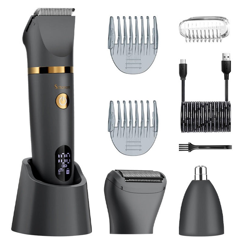 3-in-1 Men’s Electric Body Groomer & Hair Clipper Kit – Waterproof, USB-C Rechargeable with Charging Dock(Upgraded gray)