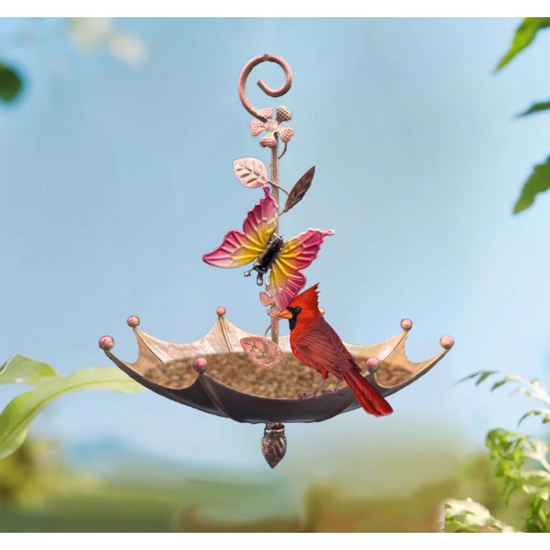 Butterfly Charming Hanging Umbrella Bird Feeder – Decorative Outdoor Garden Accent