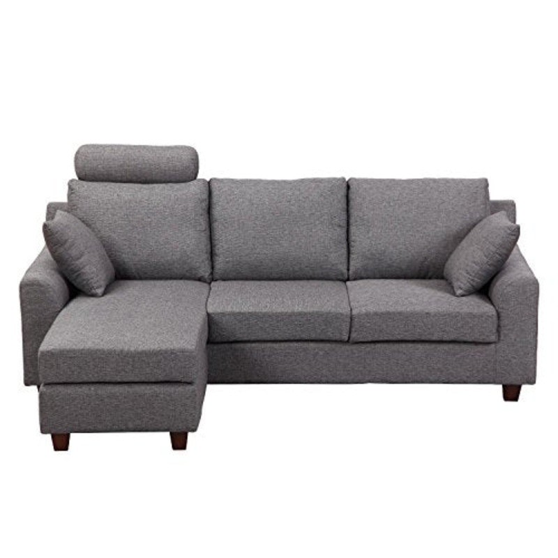 homcom Divano a 3 Posti con Poggiapiedi e Cuscini in Tessuto di Lino Grigio Scuro, 194 x 80 x 86cm
