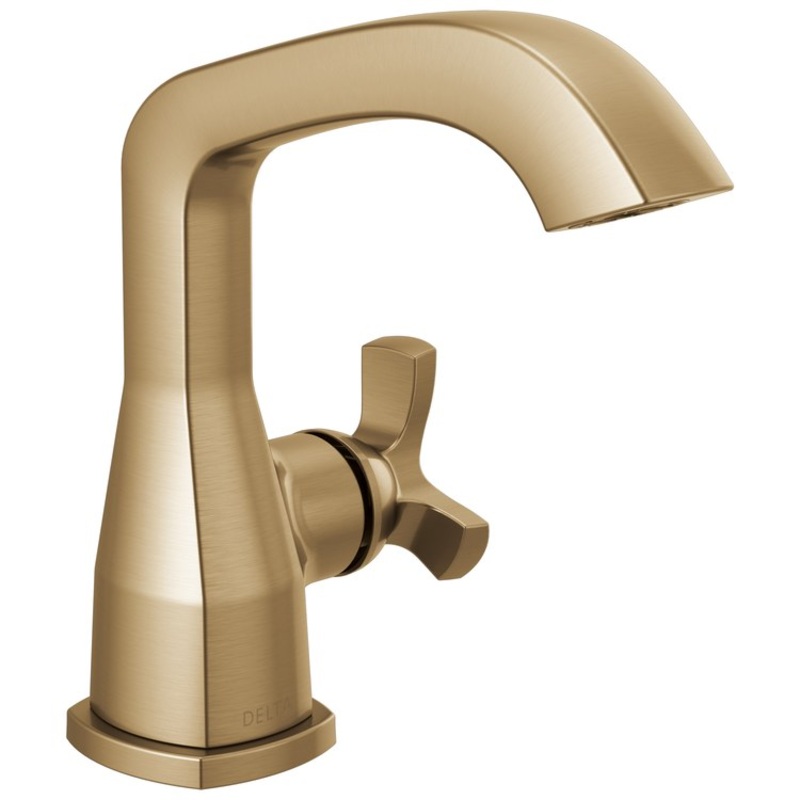Lavatory Faucet Stryke 4 Inch Spread 1 Helo ADA WaterSense/CALGreen Lumicoat Champagne Bronze 1.2 Gallons per Minute Deck Mount Metal Pop-Up Drain 1/3 Hole