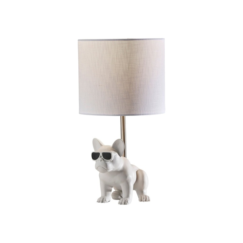 Sunny Dog Table Lamp White Ceramic with Brushed Steel Neck