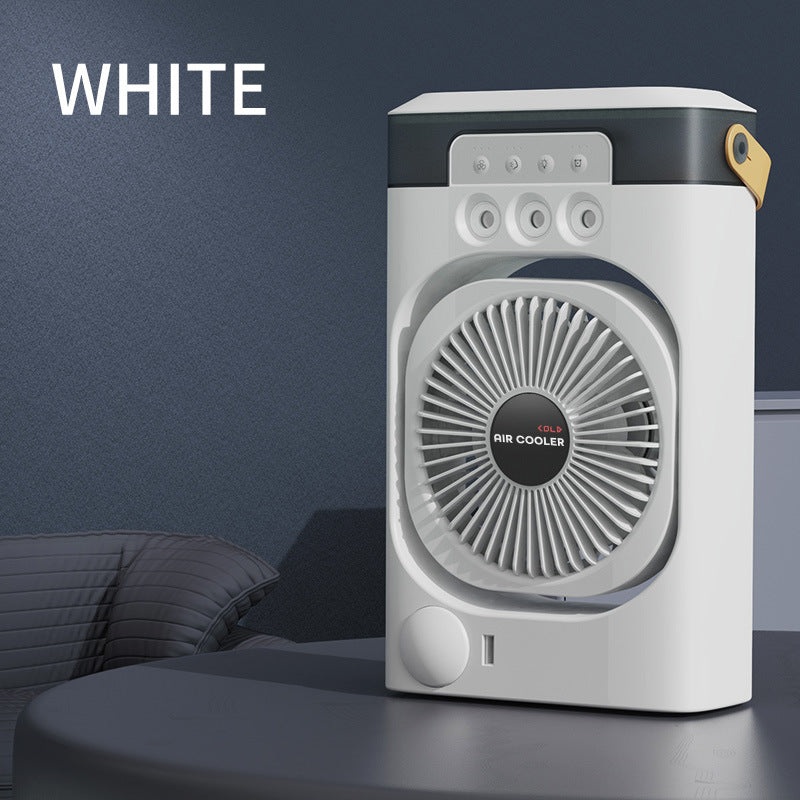 White 3-in-1 Portable Air Cooler Fan – Desktop Humidifier & LED Light, Nano Mist