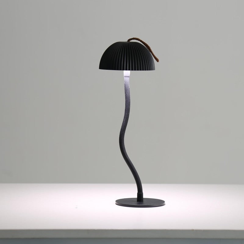 Black Three-dimensional stripes Sleek Minimalist LED Mushroom Table Lamp – Rechargeable 3-Color Touch Control, Bar & Ambient Light