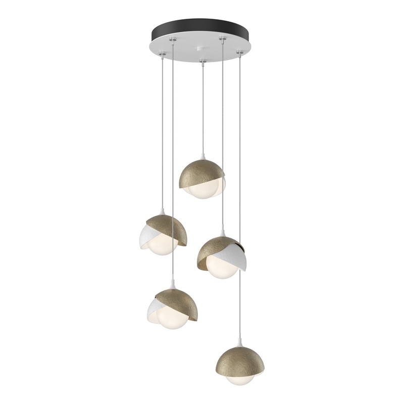 Brooklyn 5-Light Double Shade Pendant White Soft Gold