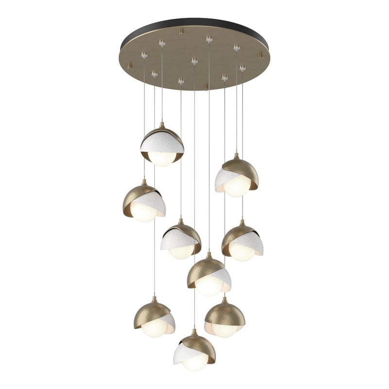 Brooklyn 9-Light Double Shade Pendant Soft Gold White