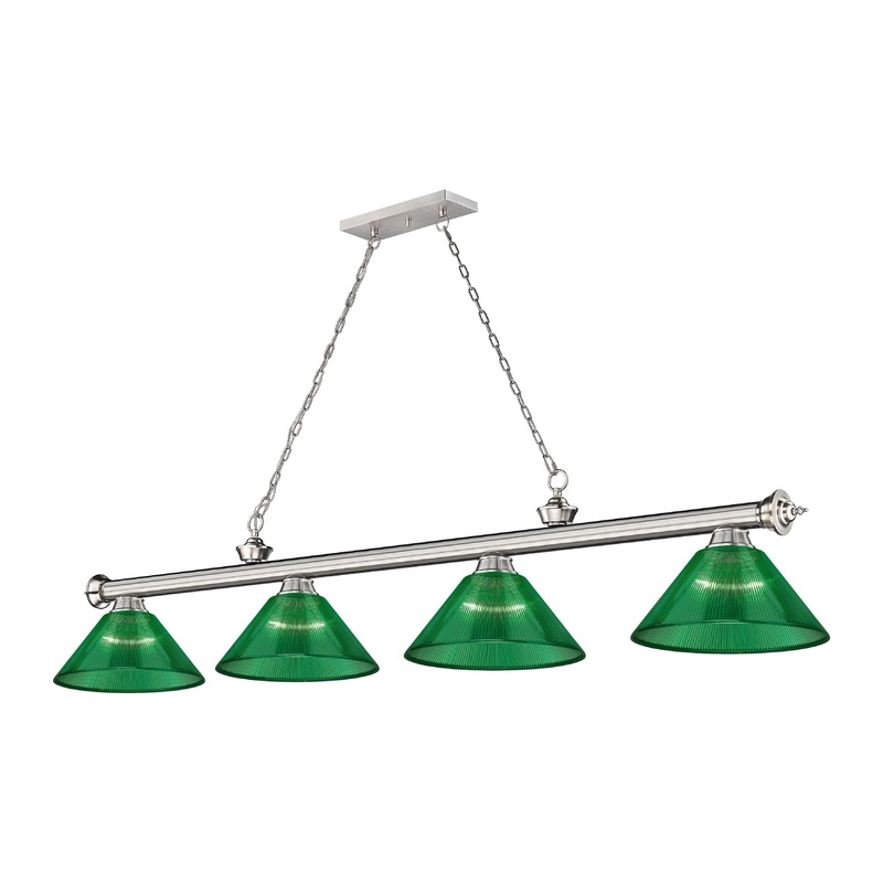 Cordon 4-Light Billiard Brushed Nickel Cone Green Acrylic