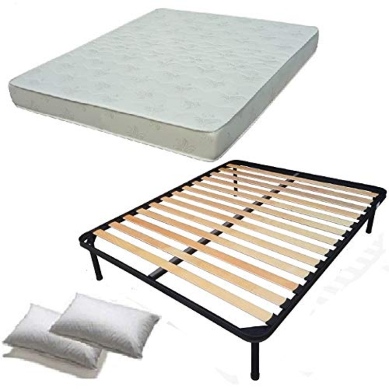 DOLCI SOGNI Set Rete Letto Matrimoniale 140×190, Rete e Materasso Matrimoniale, 2 Cuscini Inclusi, Materasso Waterfoam, Doghe Letto Matrimoniale, Rete Matrimoniale 140×190-100% Made in Italy