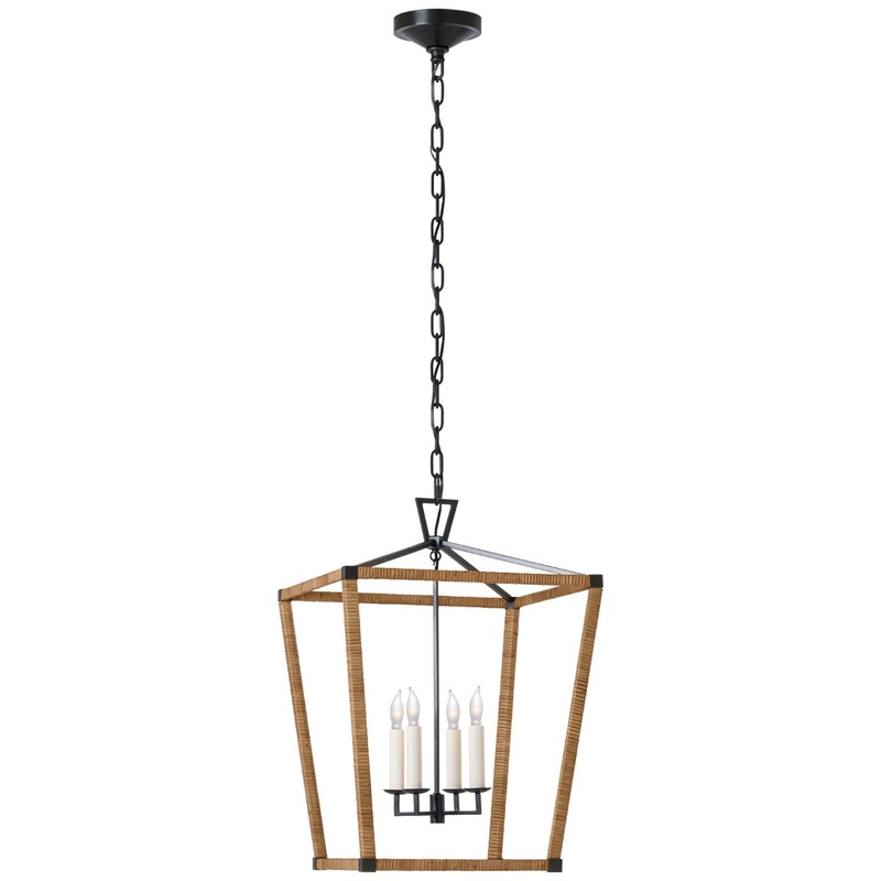 LED Lantern from the Darlana Wrapped Collection in Aged Iron And Natural Rattan Finish by Visual Comfort Signature