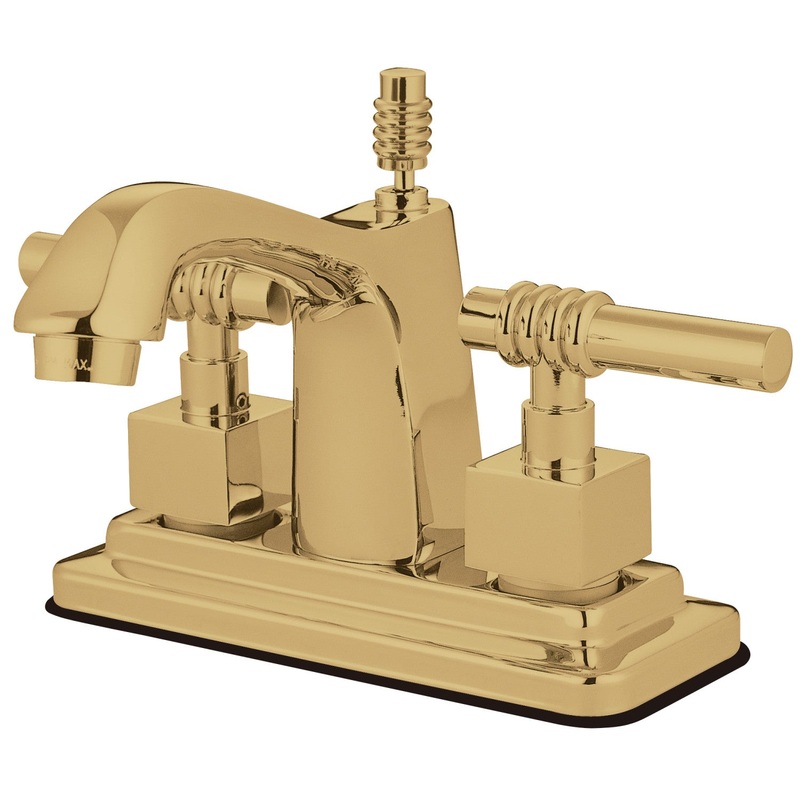Milano KS8642ML Two-Handle 3-Hole Deck Mount 4″ Centerset Bathroom Faucet with Brass Pop-Up, Polished Brass