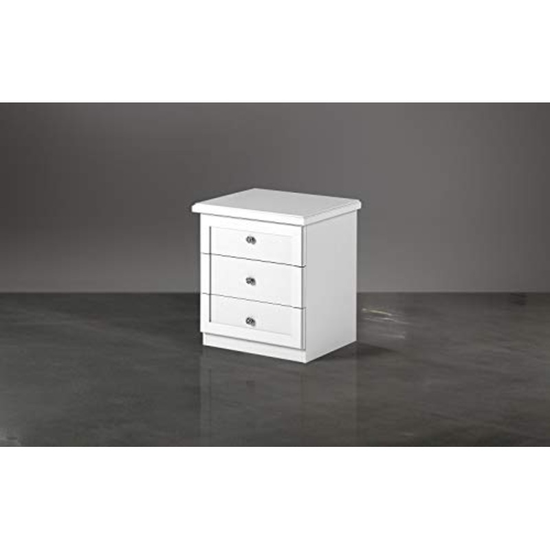 Comodino con 3 cassetti. Bianco larice (cm. 57 x 48 x 62h)