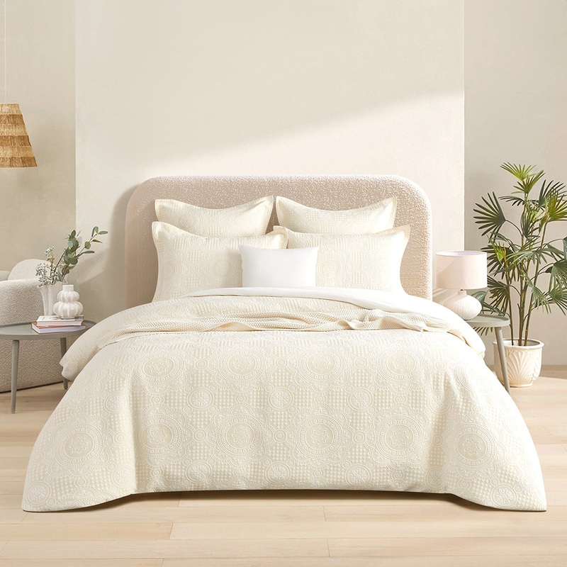 Dakota Beige Jacquard King Quilt Cover Set by Renee Taylor