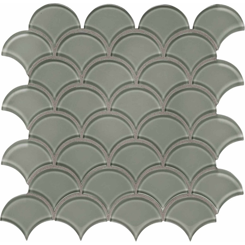 Element Glossy Smoke Scallop Glass Mosaics 1 Sheet = .97 Sq. Ft. (35-108)