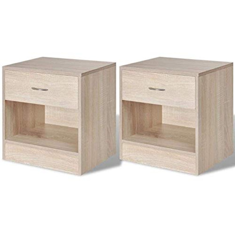 GOTOTOP Set di 2 comodini con cassetto, tavolo da notte in stile moderno, tavolino in legno, mobile portaoggetti per camera, soggiorno, corridoio, ufficio, 36,5 x 30,5 x 38 cm