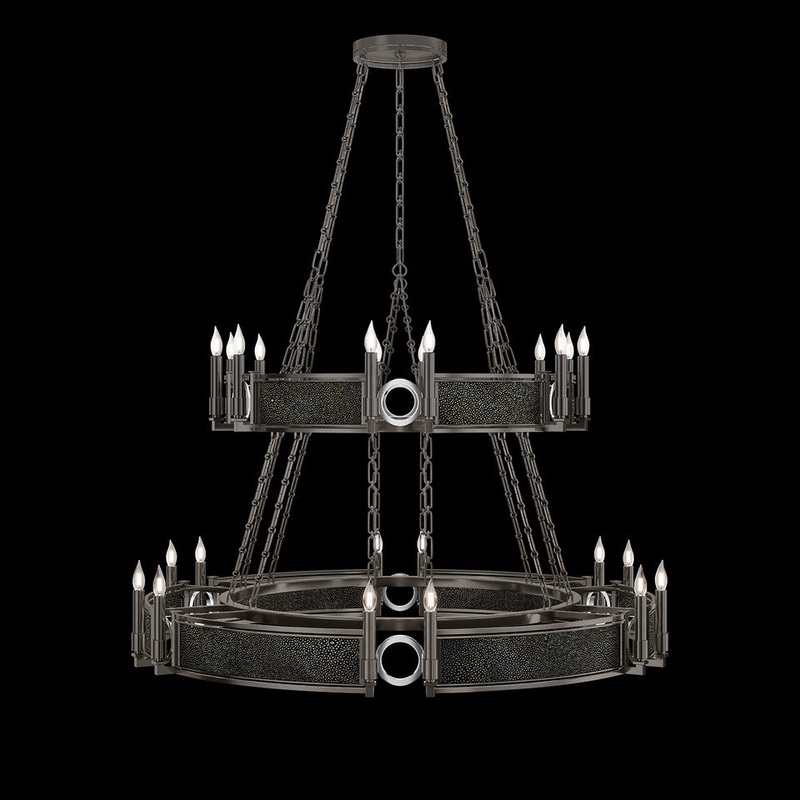 Mirage 50″W Round Chandelier Black Iron/Nickel/Pebble