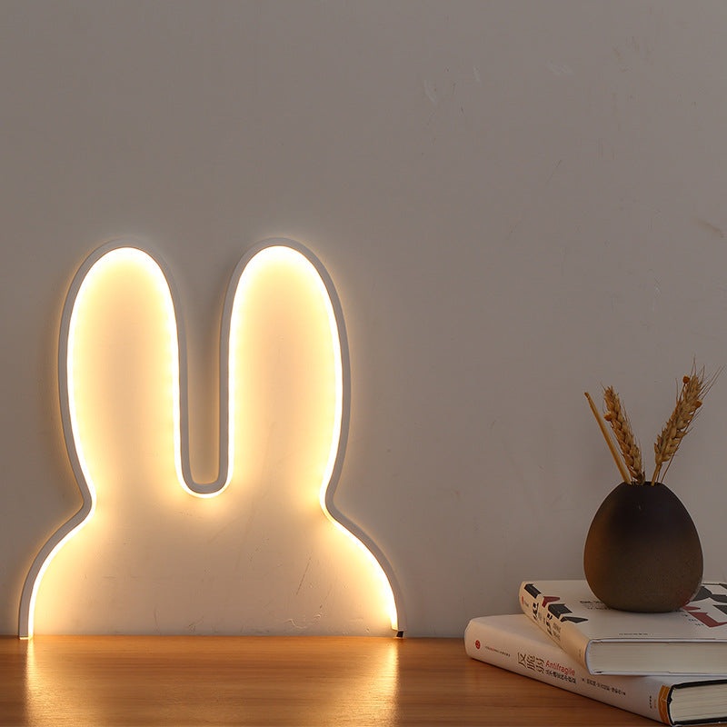 White 29x30cm Adorable Bunny LED Wall Night Light – USB Powered Warm White Lamp for Kids Room Decor