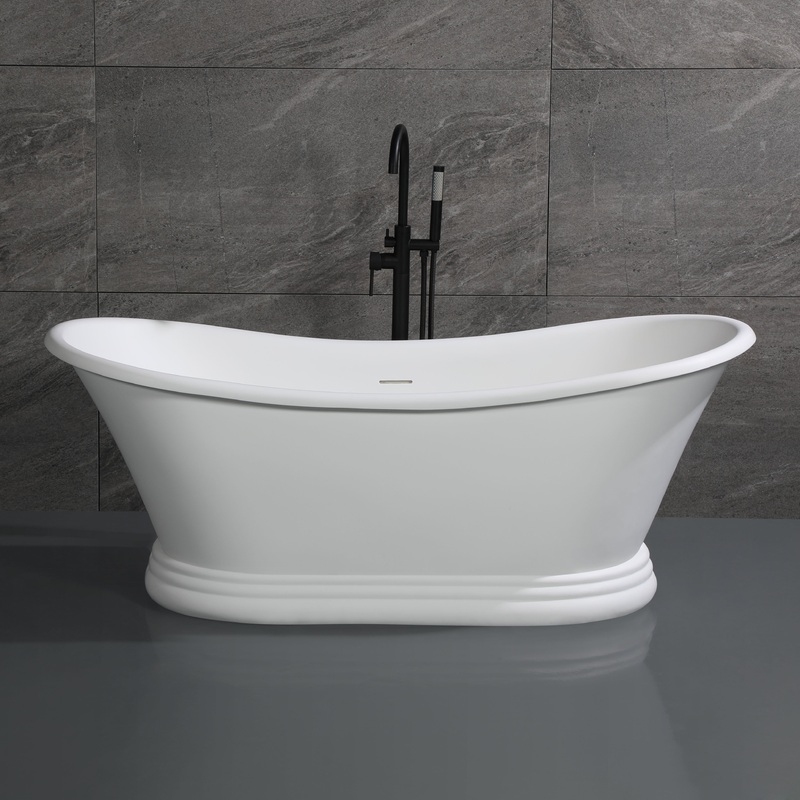 67″ White Matte Pedestal Solid Surface Resin Bathtub