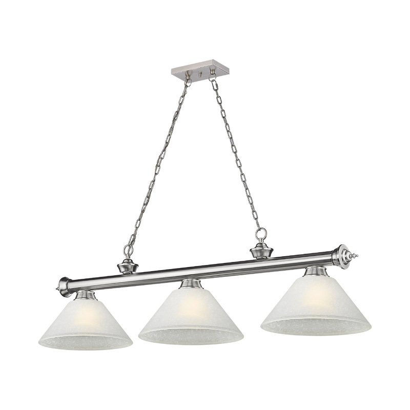 Cordon 3-Light Billiard Brushed Nickel Cone White Linen Glass