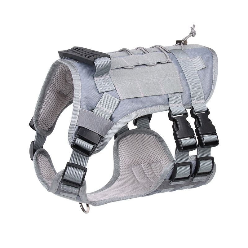 Gray Tactical Dog Training Harness – Adjustable Vest for Training and Walking – M