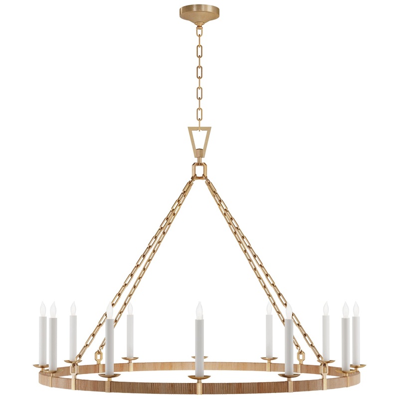 LED Chandelier from the Darlana Wrapped Collection in Antique-Burnished Brass And Natural Rattan Finish by Visual Comfort Signature
