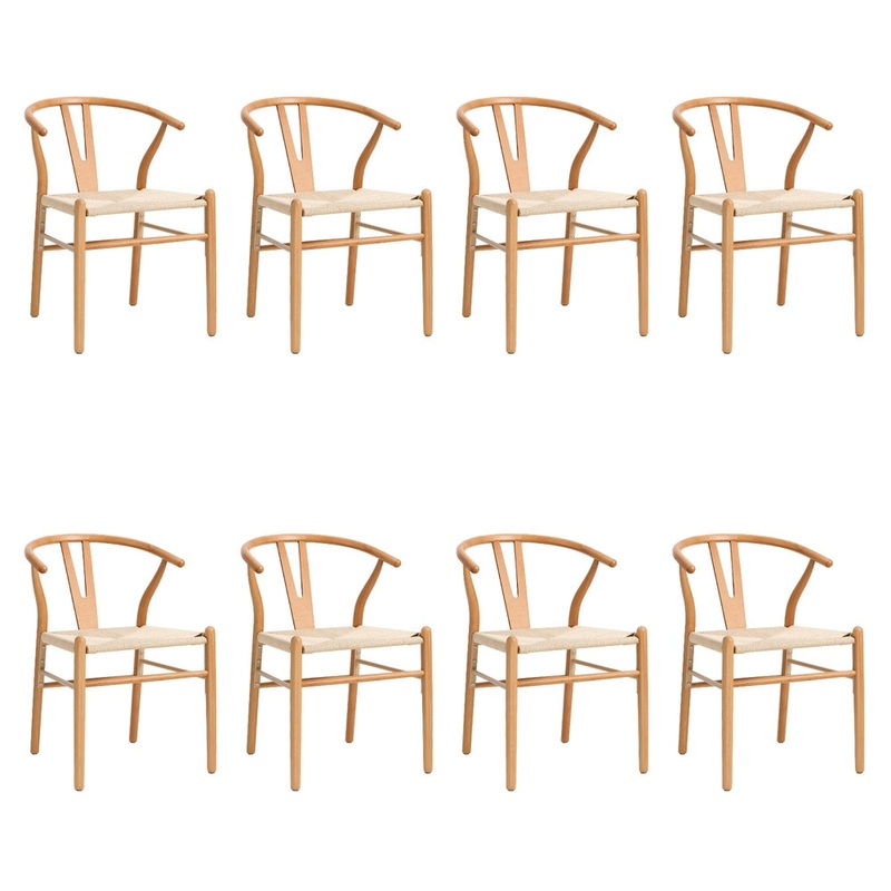 Oikiture Set of 8 Wooden Dining Chair Wishbone Shaped Chair