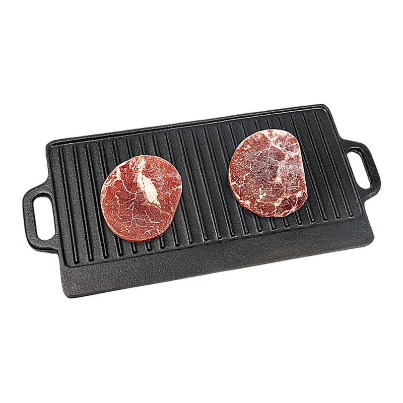 46×22 cm Cast Iron Reversible Griddle Plate BBQ Hob Cooking Grill Pan