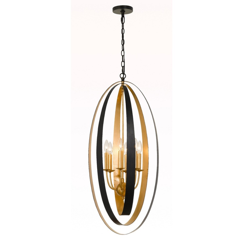 Crystorama 597-EB-GA Luna Six Light Chandelier English Bronze / Antique Gold