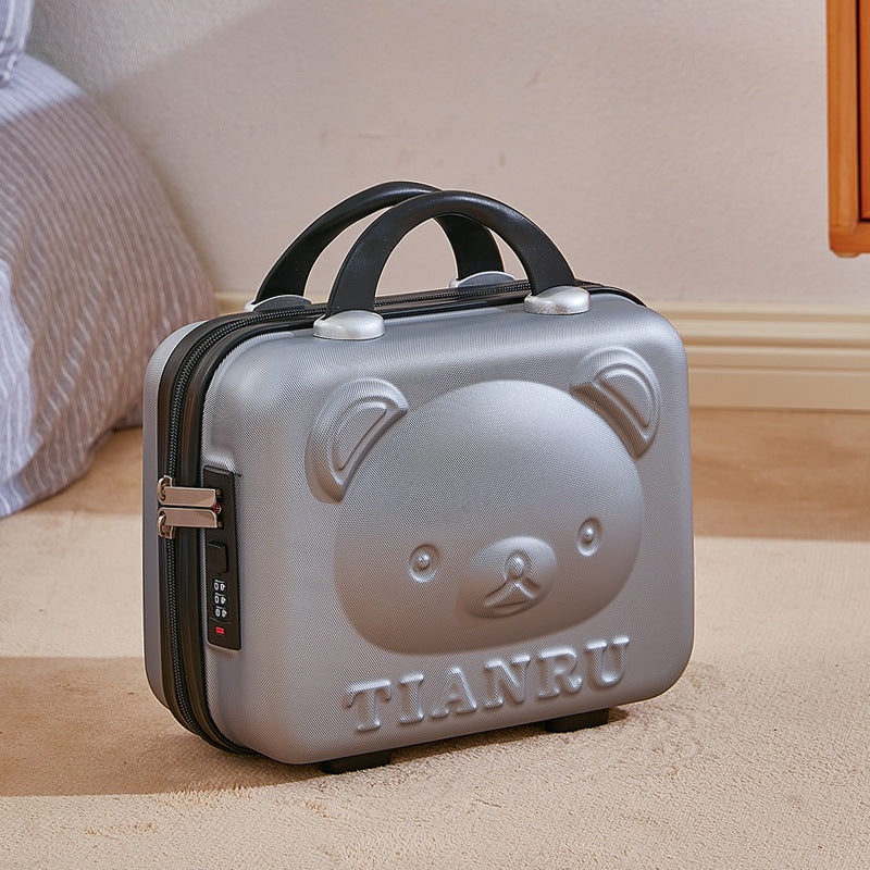 Cute Bear Face Hard-Shell Storage Case with Lock – 14-Inch grey Travel Organizer