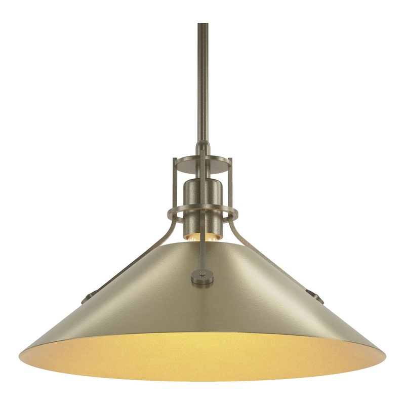 Henry Medium Steel Shade Pendant Soft Gold Modern Brass