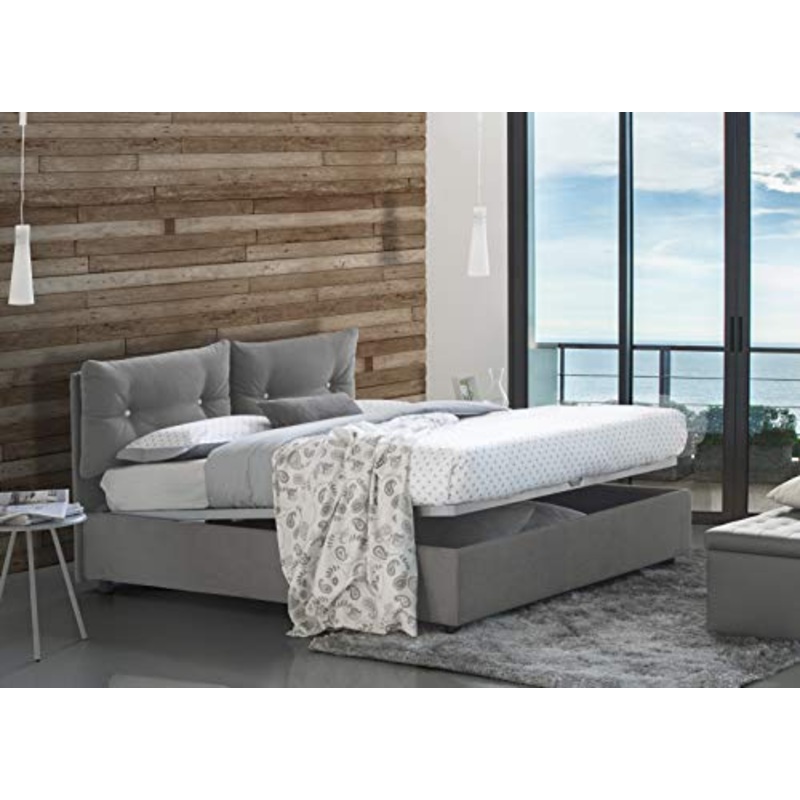 Talamo Italia Letto contenitore Matrimoniale Giulia, Made in Italy, Letto con rivestimento in tessuto, Apertura frontale, adatto per materasso cm 160×190, Grigio