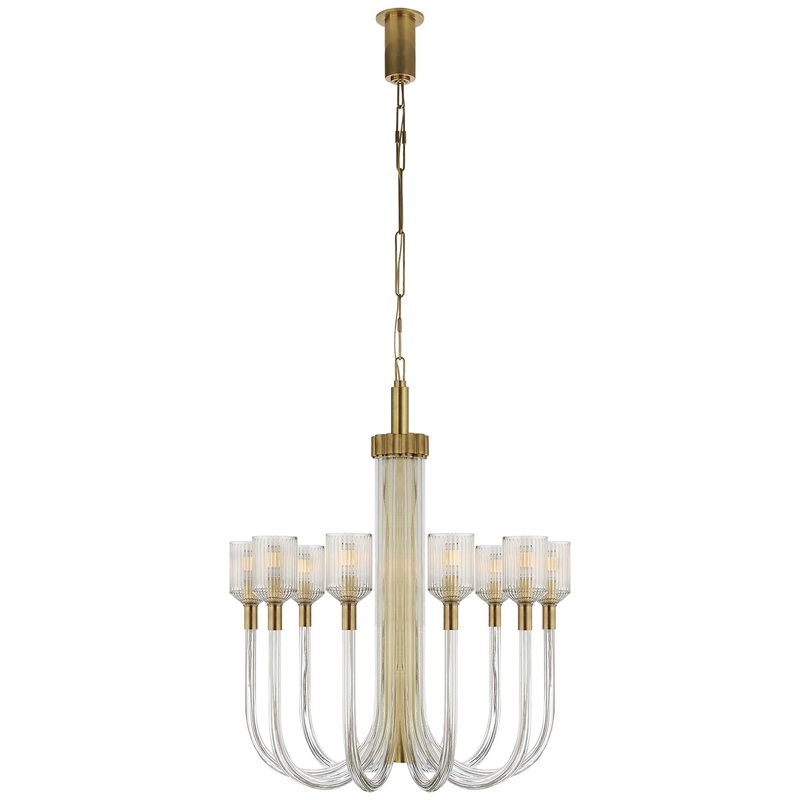 Ten Light Chandelier from the Reverie Collection in Clear Ribbed Glass And Brass Finish by Visual Comfort Signature