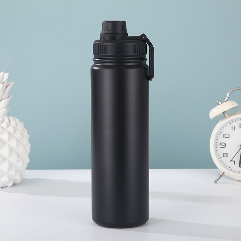 Black Portable Travel Thermos Bottle – Leakproof Stainless Steel Flask with Carry Handle (25oz – 750ml)