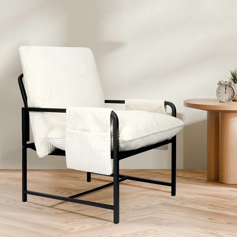 Levede Metal Framed Lounge Chair Corduroy in Beige