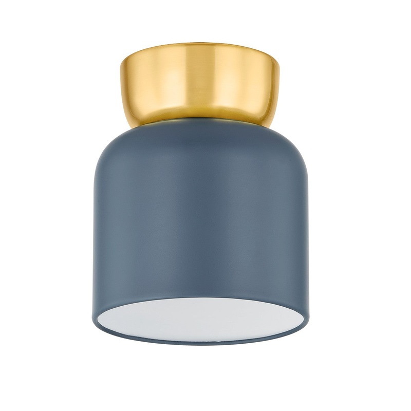 One Light Flush Mount from the Batya Collection in Aged Brass/Slate Blue Finish by Mitzi