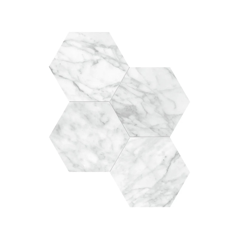 6″ Hexagon La Marca Carrara Polished & Rectified Porcelain Mosaic – 1 Sheet = .797 ” Gioia