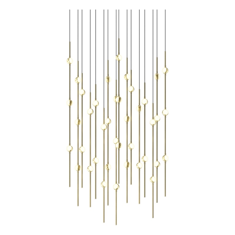 Aries 24″ Square LED Pendant Satin Brass with White Optical Acrylic 3000K 20′ Adjustable Cord