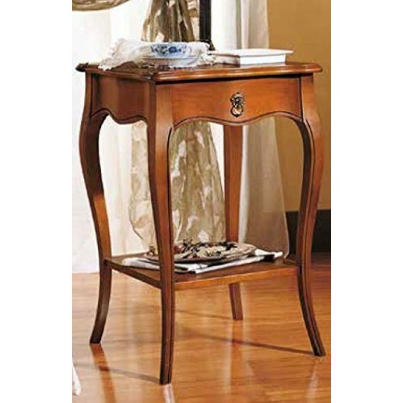 Coppia di comodini, un cassetto, noce scuro -cm: 51 cm – 51 cm – H 76 cm – 0,20 Mc – Stile classico – 100% Made in Italy (GF17)