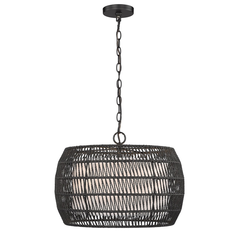 Everly 4 Light Pendant in Matte Black with Modern Black Rattan Shade