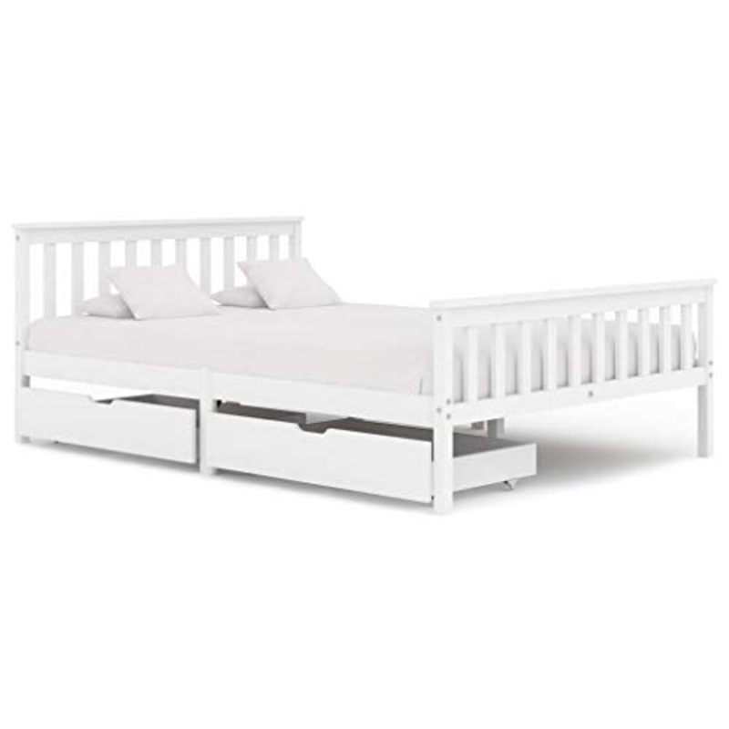 FAMIROSA Giroletto con 2 Cassetti Bianco in Massello di Pino 140×200 cm-0426