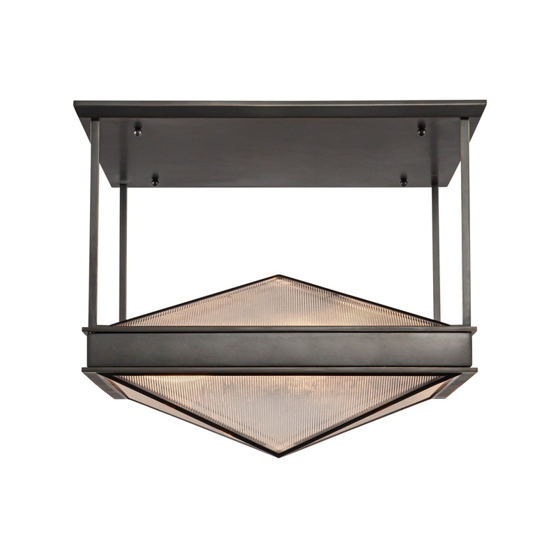 Four Light Semi Flush Mount from the Cairo Collection in Urban Bronze/Clear Ribbed Glass Finish by Alora